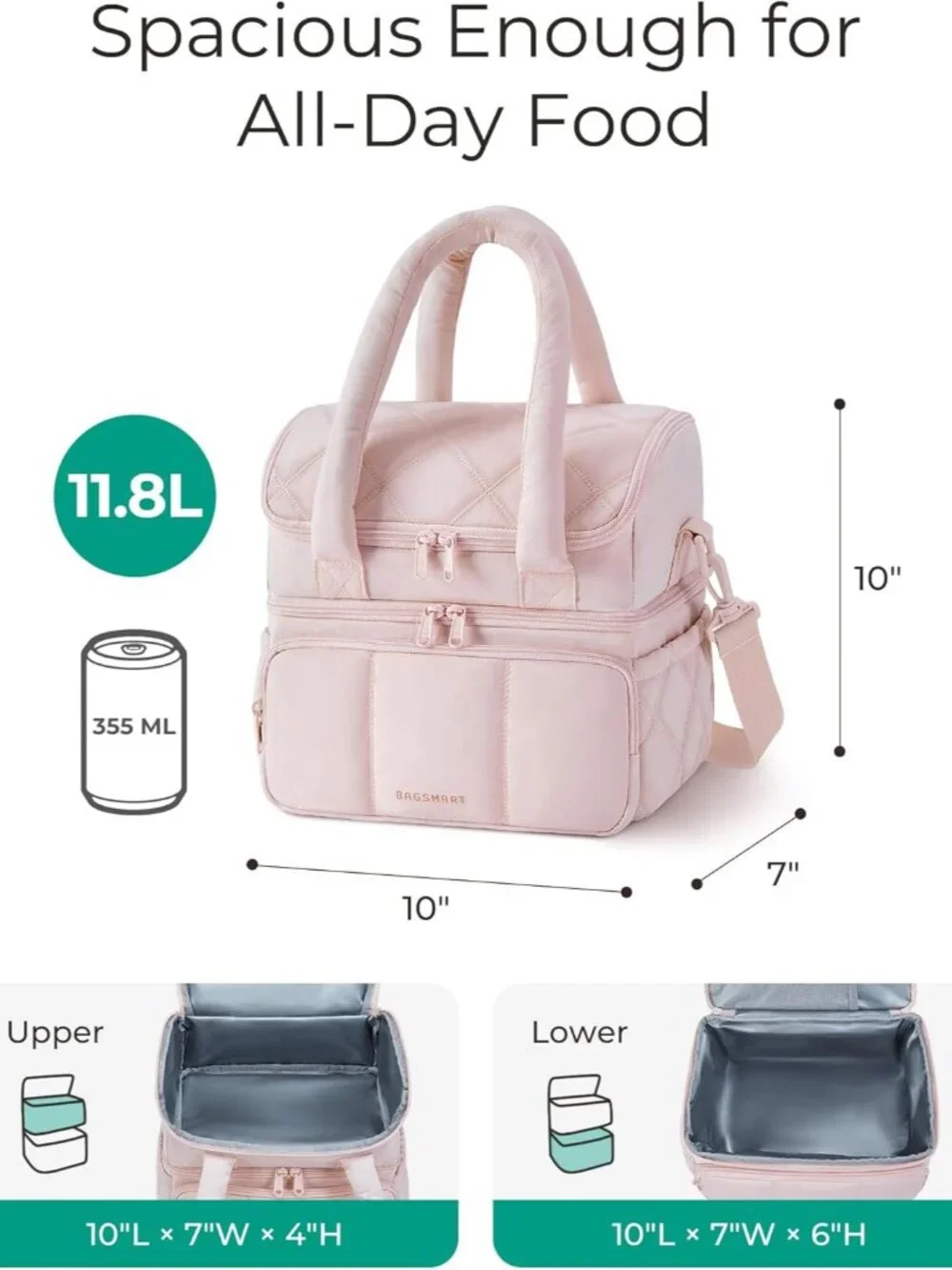 Lunch Bag Women, Double Deck Insulated Lunch Box, Quilted Puffer Lunch Tote, Lea_2